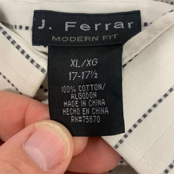 J. Ferrar Mens Size XL Modern Fit Long Sleeve Striped Dress Shirt 100% Cotton - Picture 5 of 10